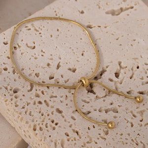 NEW 18K Gold Plated Snake Chain Bead Adjustable Bracelet